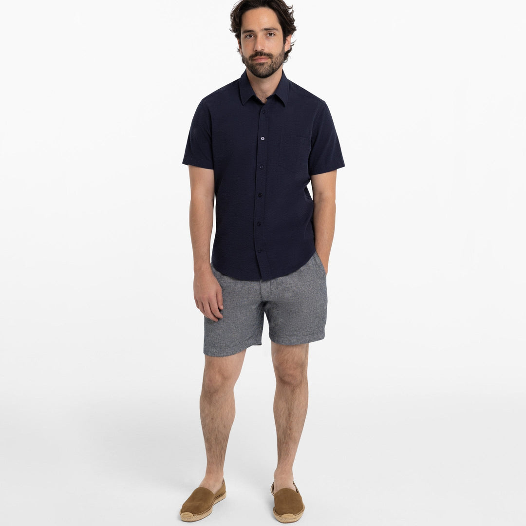 Ash & Erie Navy Seersucker Short Sleeve Shirt for Short Men   Short Sleeve Everyday Shirts