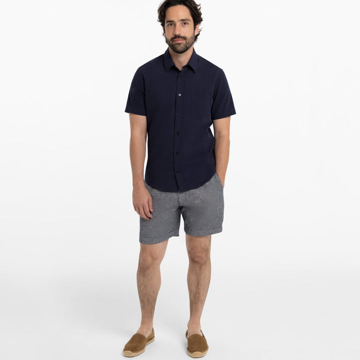 Ash & Erie Navy Seersucker Short Sleeve Shirt for Short Men   Short Sleeve Everyday Shirts