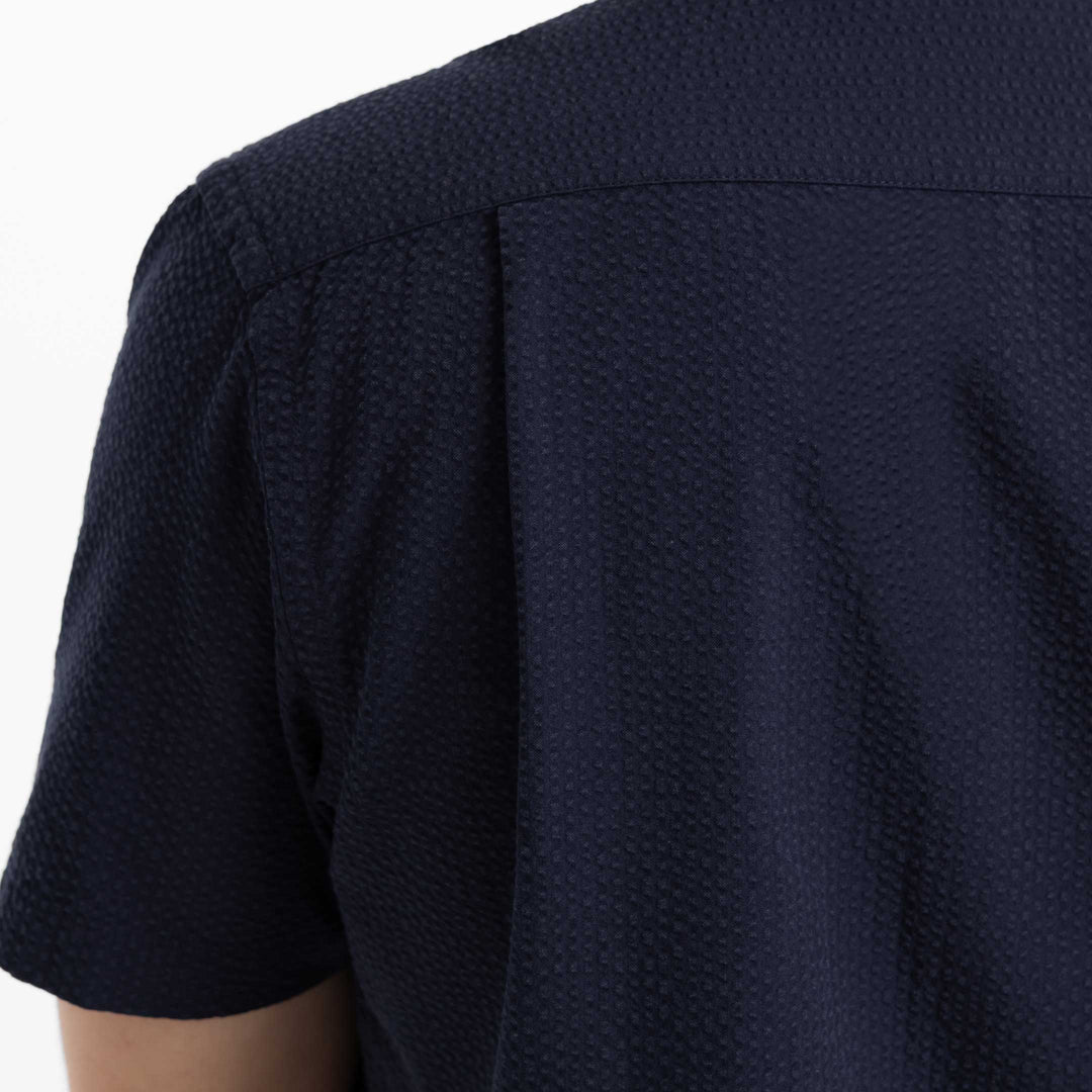 Ash & Erie Navy Seersucker Short Sleeve Shirt for Short Men   Short Sleeve Everyday Shirts