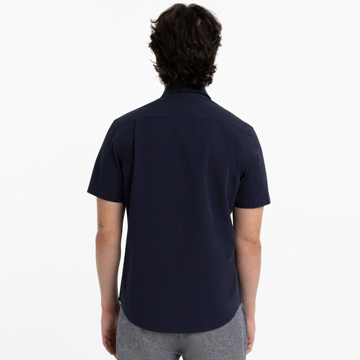 Ash & Erie Navy Seersucker Short Sleeve Shirt for Short Men   Short Sleeve Everyday Shirts