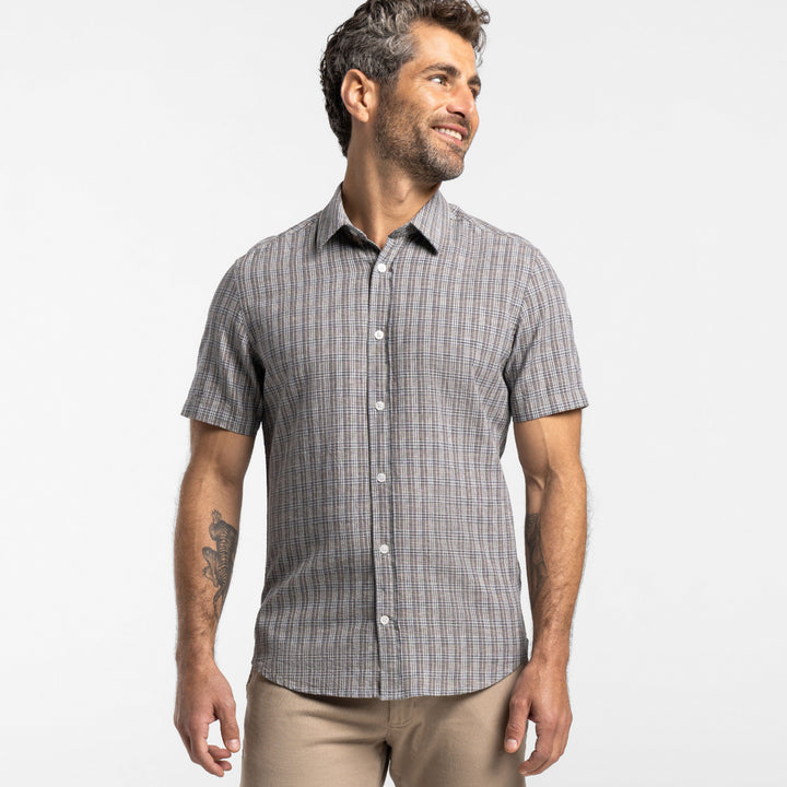 Ash & Erie Nickel Plaid Linen Short Sleeve Shirt for Short Men   Short Sleeve Everyday Shirts