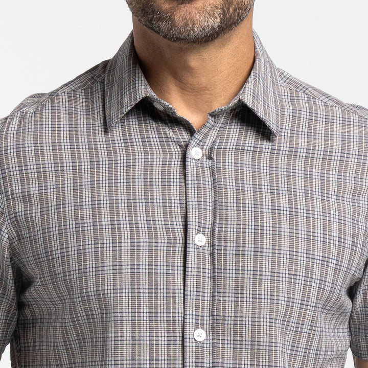 Ash & Erie Nickel Plaid Linen Short Sleeve Shirt for Short Men   Short Sleeve Everyday Shirts