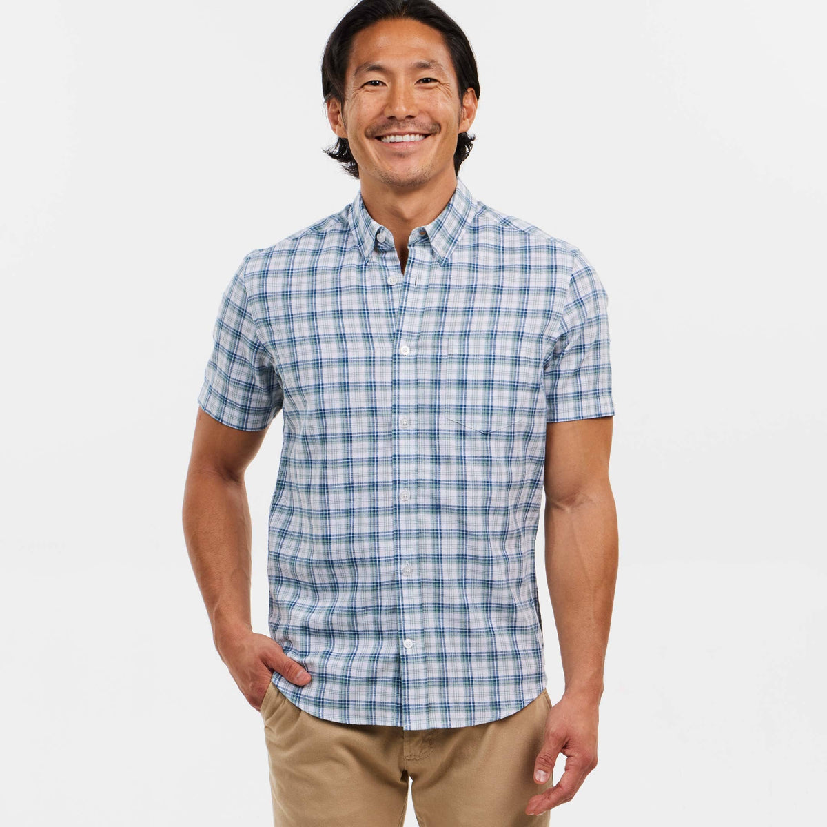 Ash & Erie Riverfront Linen Everyday Short Sleeve Shirt for Short Men