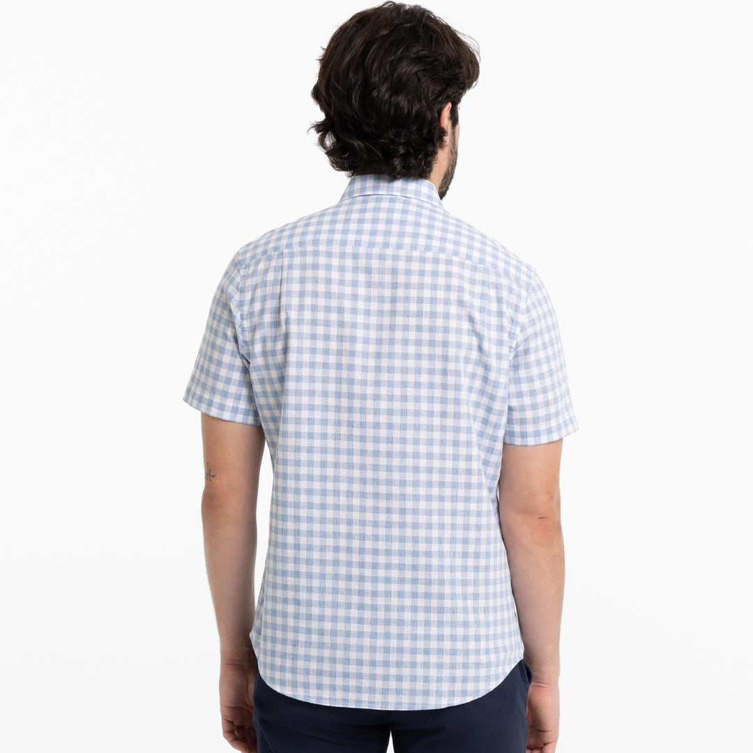 Ash & Erie Sky Gingham Linen Short Sleeve Shirt for Short Men   Short Sleeve Everyday Shirts