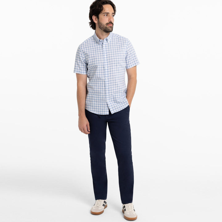 Ash & Erie Sky Gingham Linen Short Sleeve Shirt for Short Men   Short Sleeve Everyday Shirts