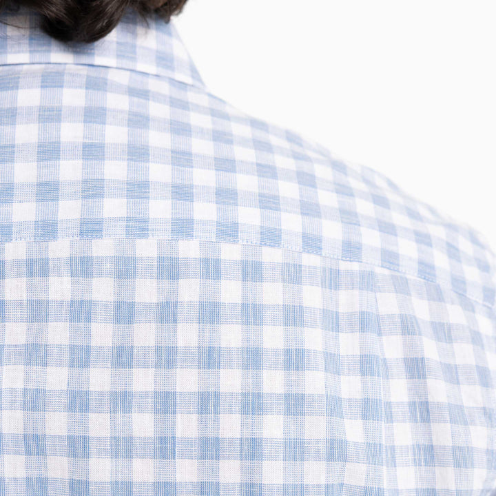 Ash & Erie Sky Gingham Linen Short Sleeve Shirt for Short Men   Short Sleeve Everyday Shirts