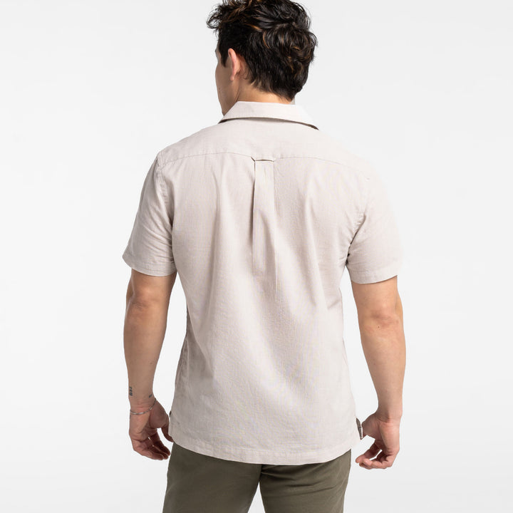 Ash & Erie Tan Linen Camp Collar Short Sleeve Shirt for Short Men   Short Sleeve Everyday Shirts