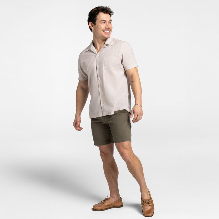 Ash & Erie Tan Linen Camp Collar Short Sleeve Shirt for Short Men   Short Sleeve Everyday Shirts