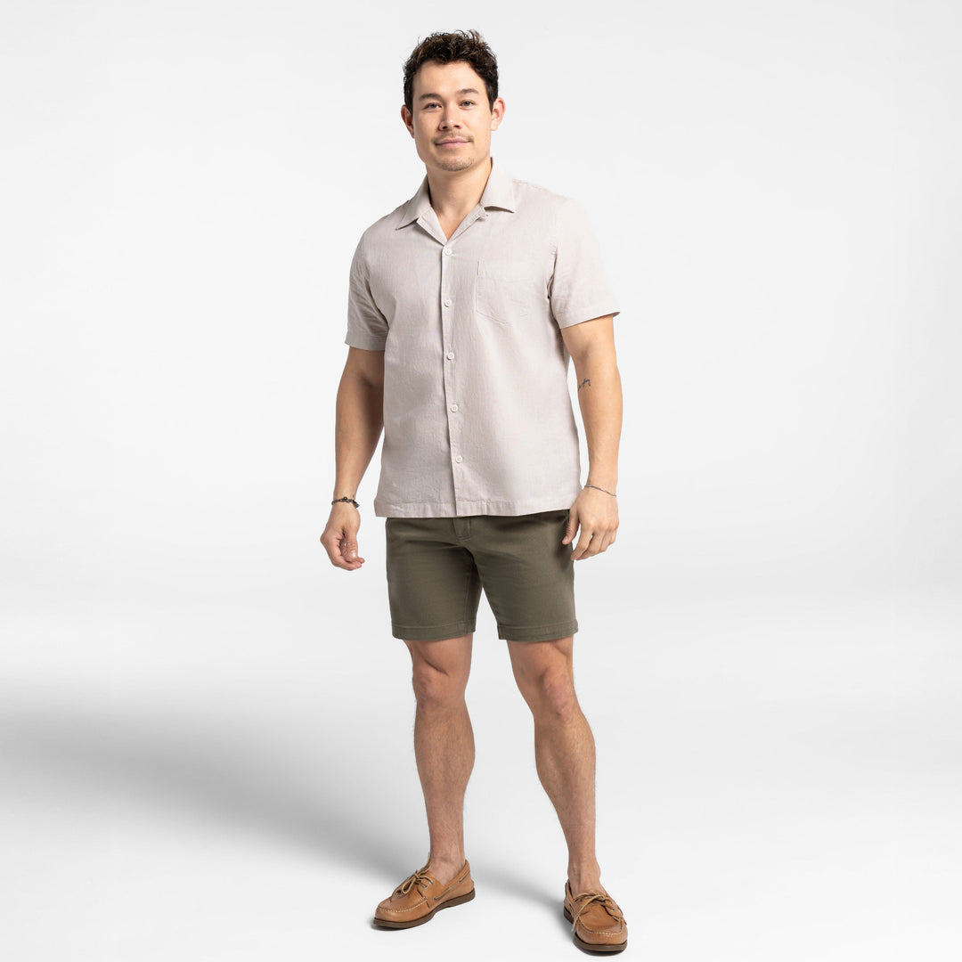 Ash & Erie Tan Linen Camp Collar Short Sleeve Shirt for Short Men   Short Sleeve Everyday Shirts