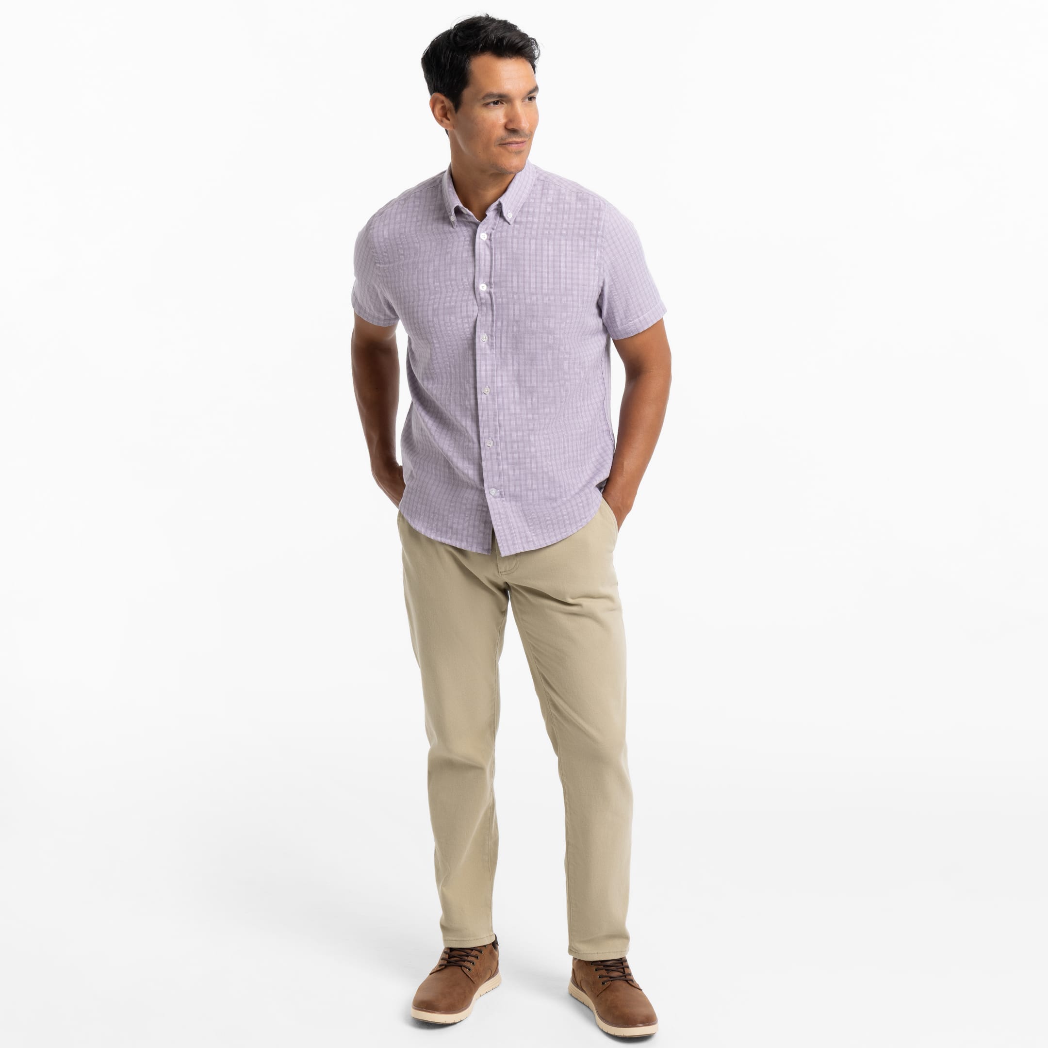Ash & Erie Thistle Tattersall Wrinkle Free Short Sleeve Shirt for Short Men   Short Sleeve Everyday Shirts