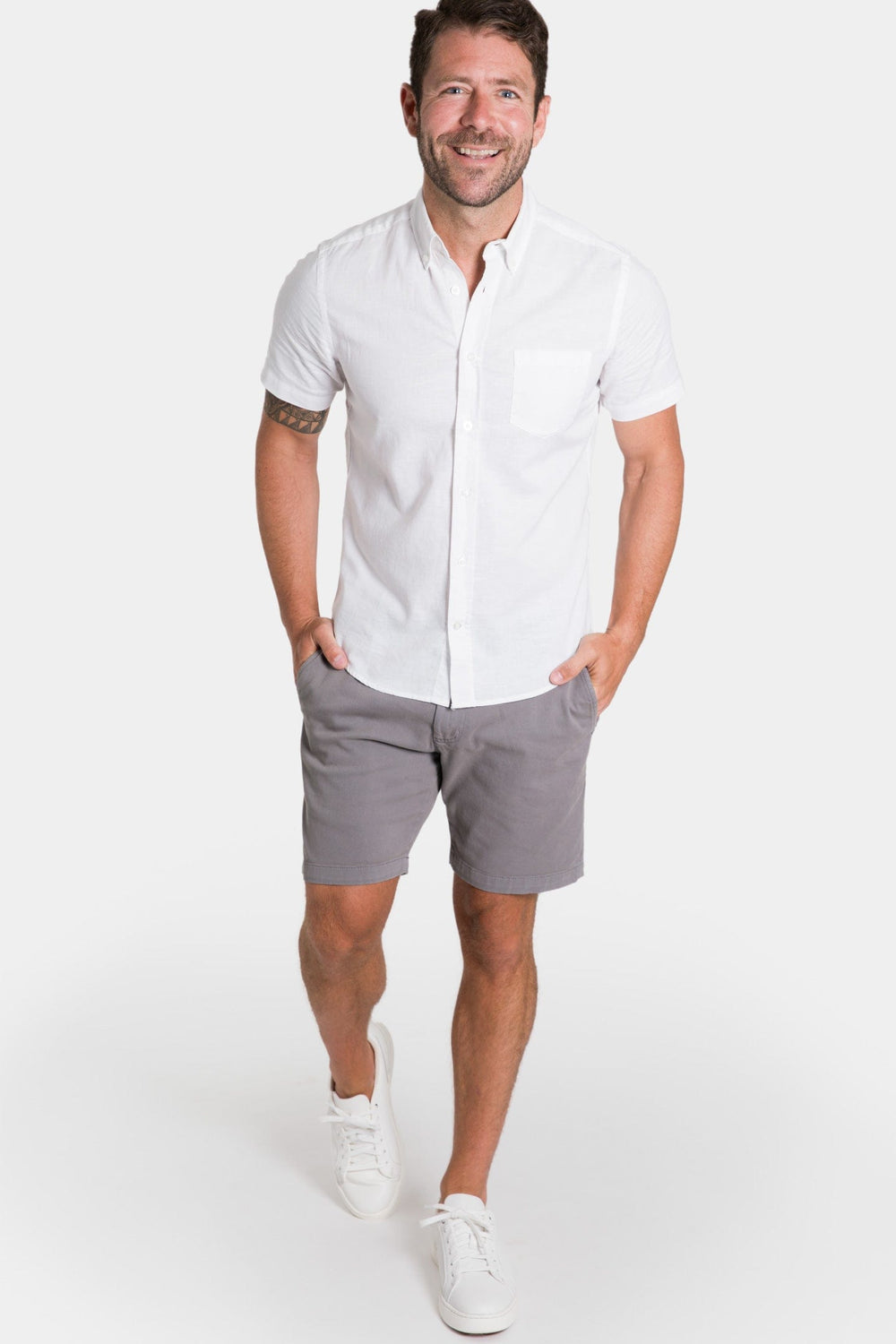 Ash & Erie White Linen Short Sleeve Shirt for Short Men   Short Sleeve Everyday Shirts