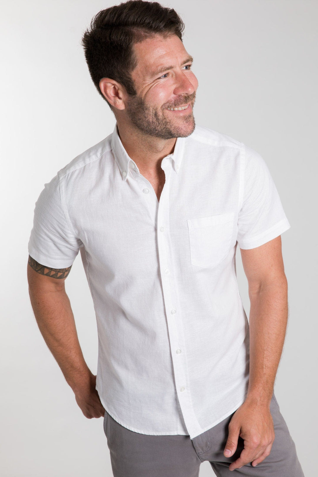 Ash & Erie White Linen Short Sleeve Shirt for Short Men