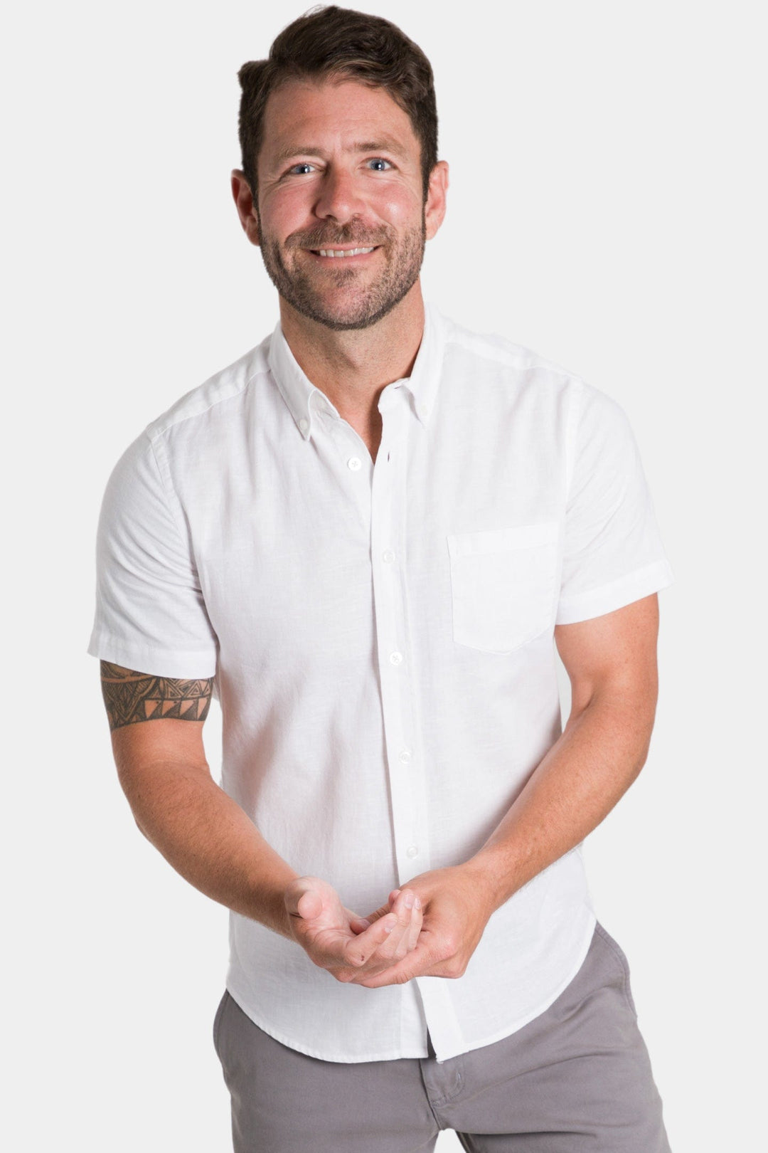 Ash & Erie White Linen Short Sleeve Shirt for Short Men   Short Sleeve Everyday Shirts