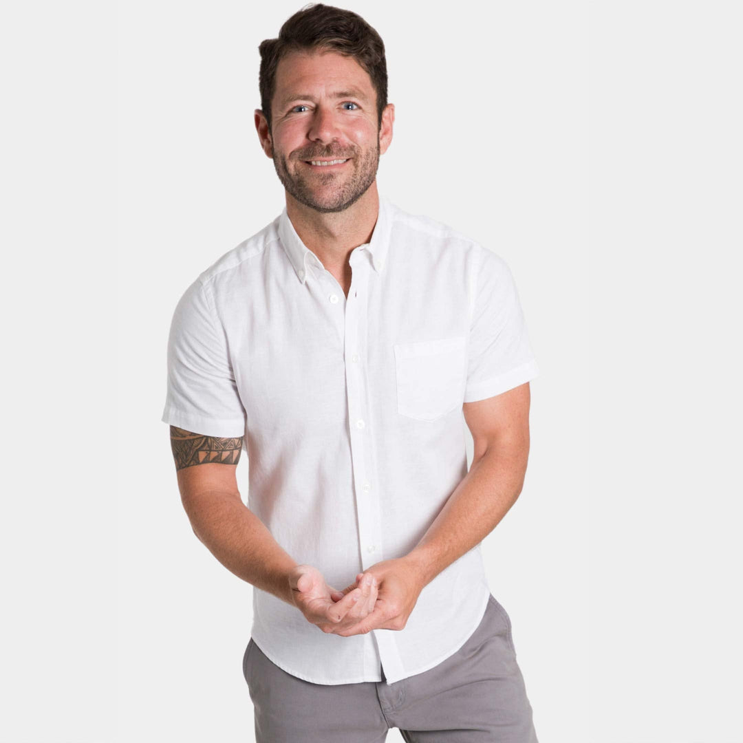 Ash & Erie White Linen Short Sleeve Shirt for Short Men Ash & Erie White Linen Short Sleeve Shirt for Short Men