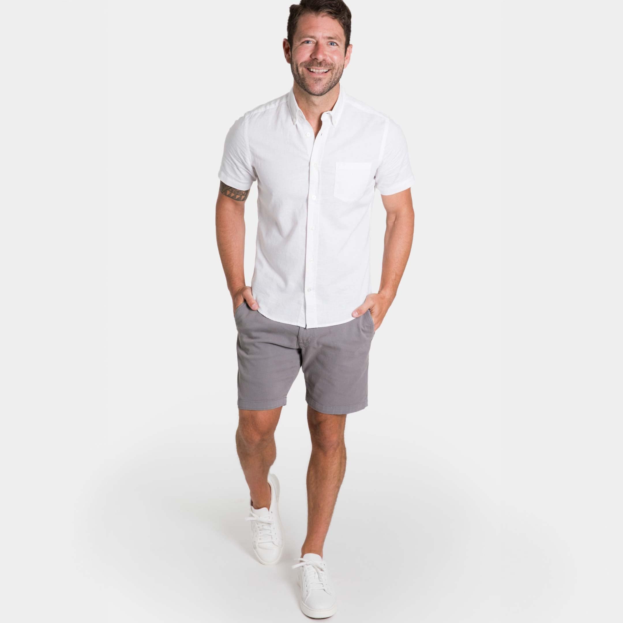 Ash & Erie White Linen Short Sleeve Shirt for Short Men White Linen / M / Standard Ash & Erie White Linen Short Sleeve Shirt for Short Men White Linen / M / Standard
