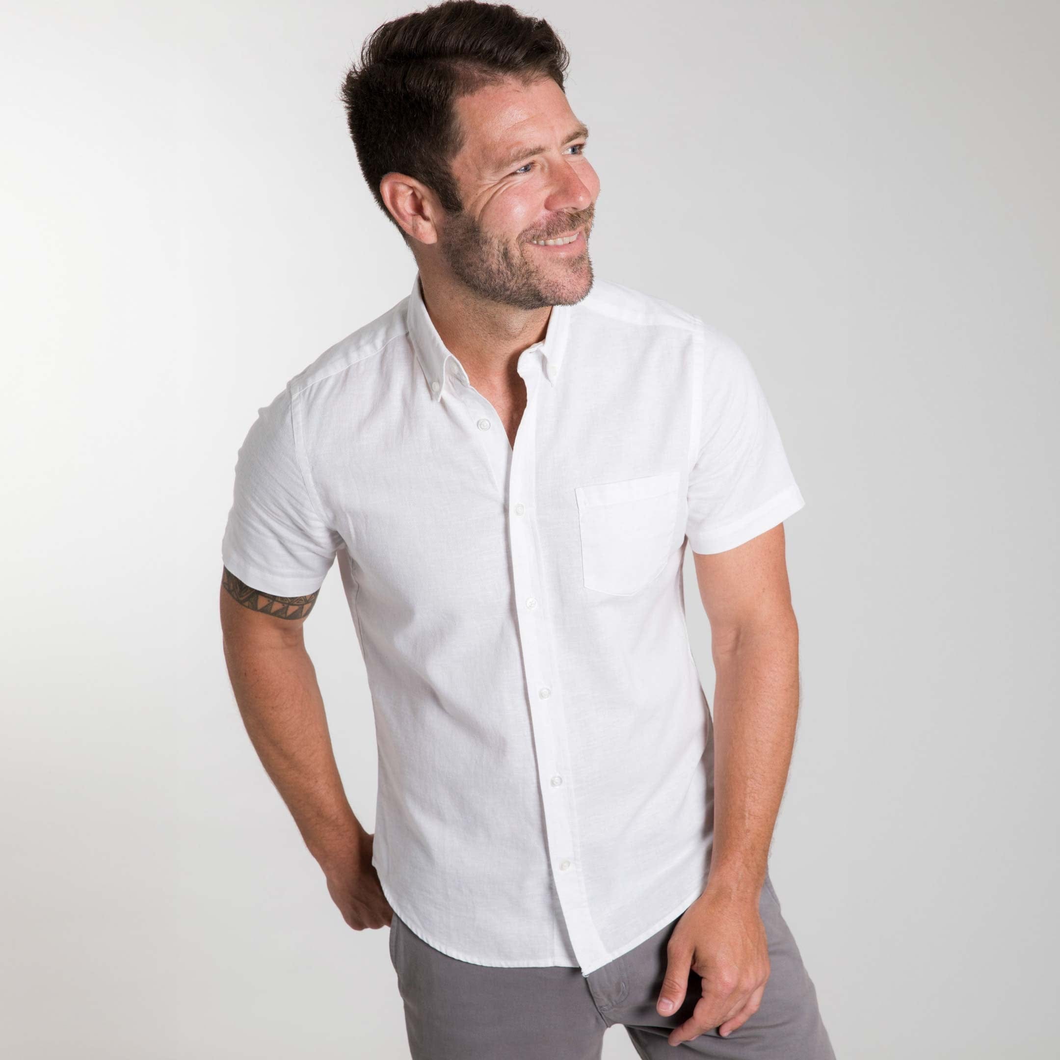 Ash Erie White Linen Short Sleeve Shirt for Short Men