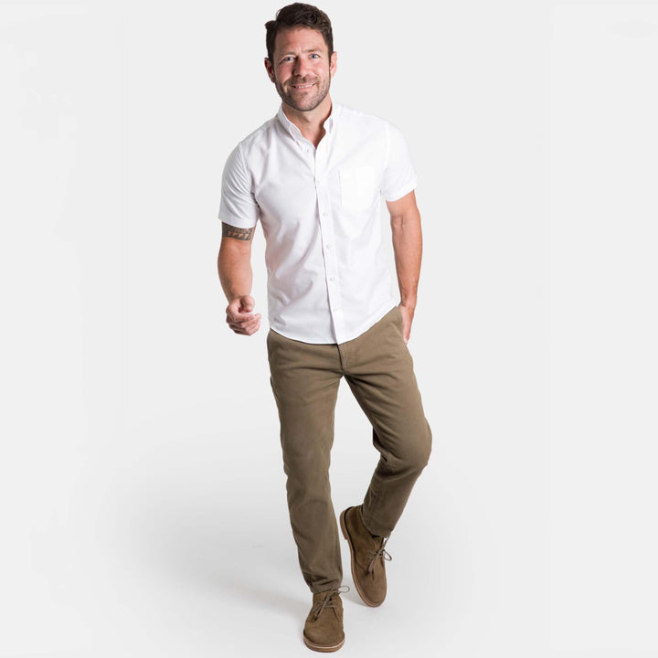 Ash & Erie White Oxford Wrinkle Free Short Sleeve Shirt for Short Men   Short Sleeve Everyday Shirts