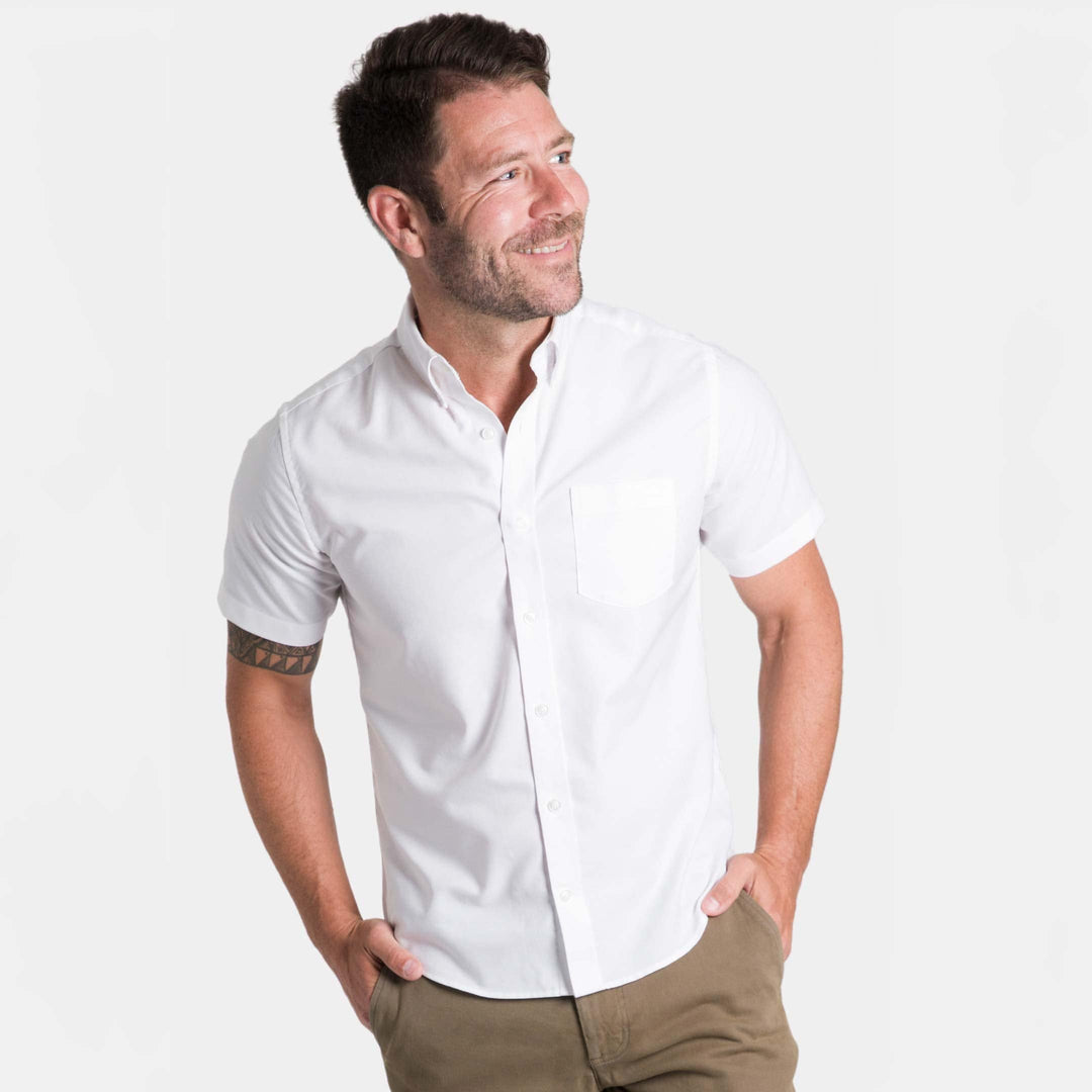 Ash & Erie White Oxford Wrinkle Free Short Sleeve Shirt for Short Men Ash & Erie White Oxford Wrinkle Free Short Sleeve Shirt for Short Men