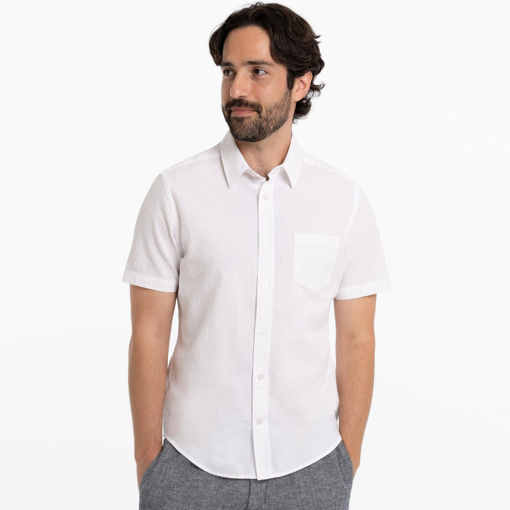 Ash & Erie White Seersucker Short Sleeve Shirt for Short Men   Short Sleeve Everyday Shirts