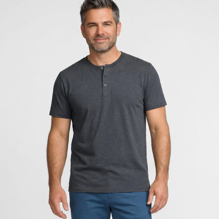Ash & Erie Melange Grey Short Sleeve Henley for Short Men