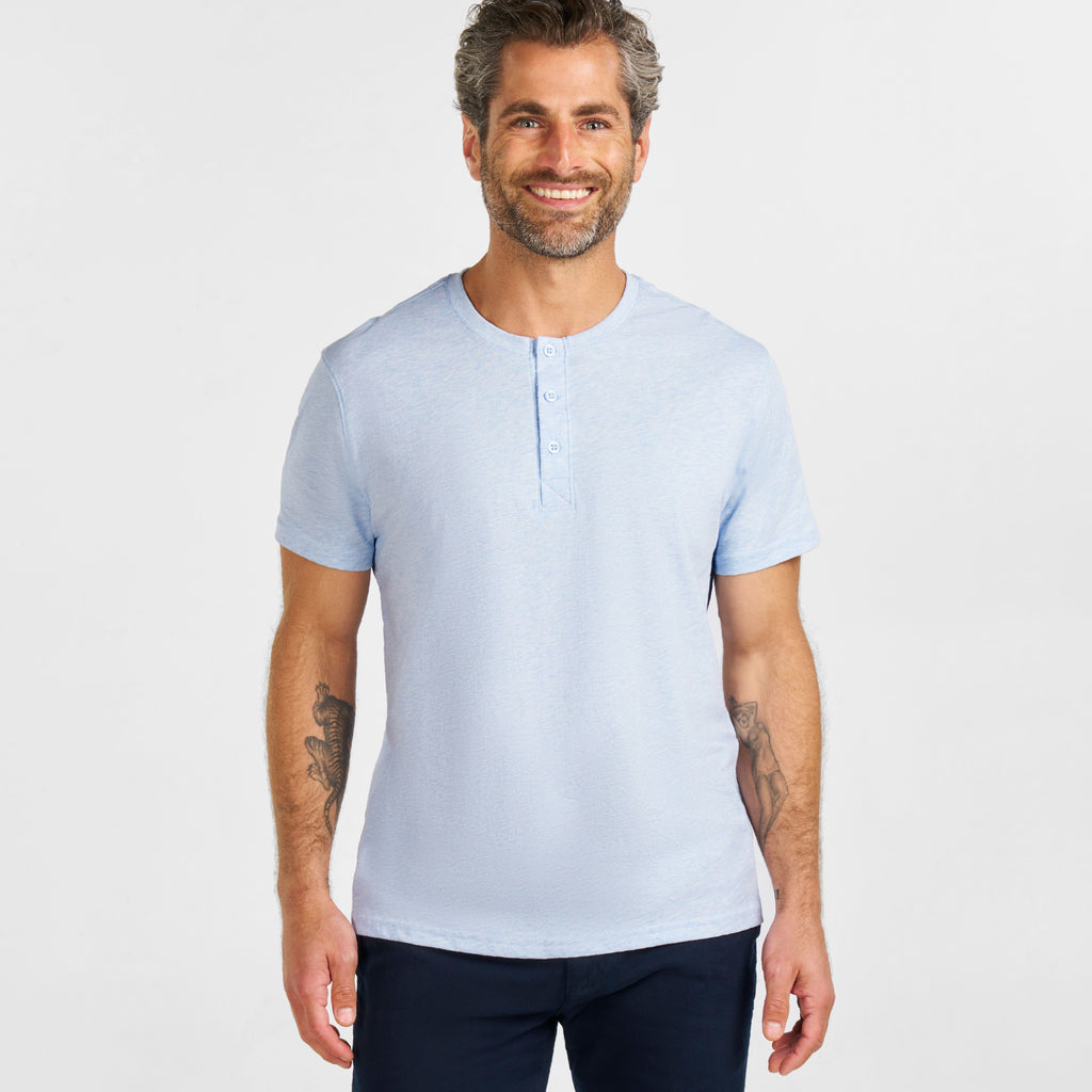 Ash & Erie Melange Light Blue Short Sleeve Henley for Short Men
