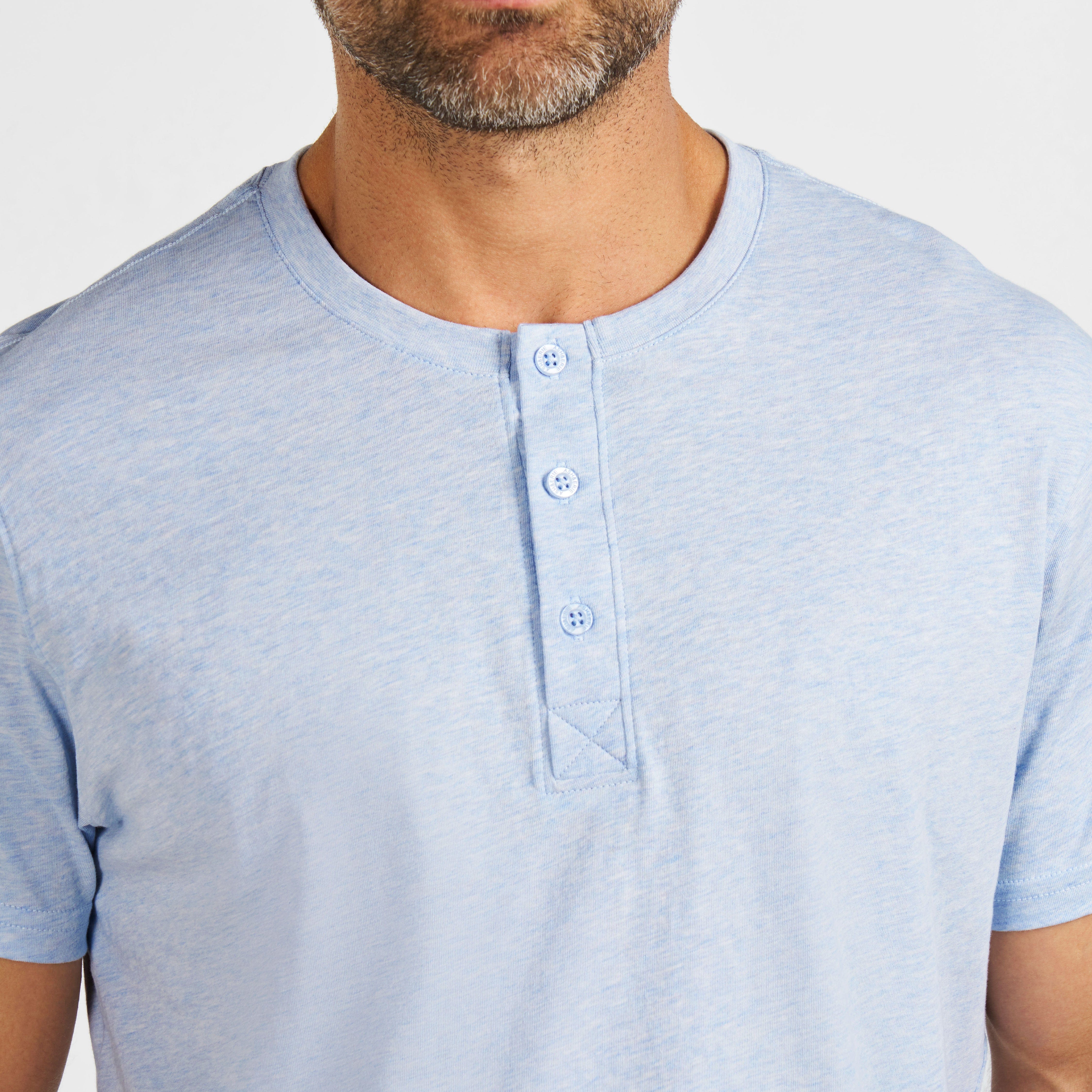 Ash & Erie Mélange Light Blue Short Sleeve Henley for Short Men