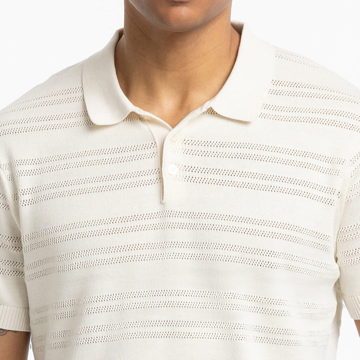 Ash & Erie Alabaster Stripes Knit Polo Shirt for Short Men   Short Sleeve Polo Shirt