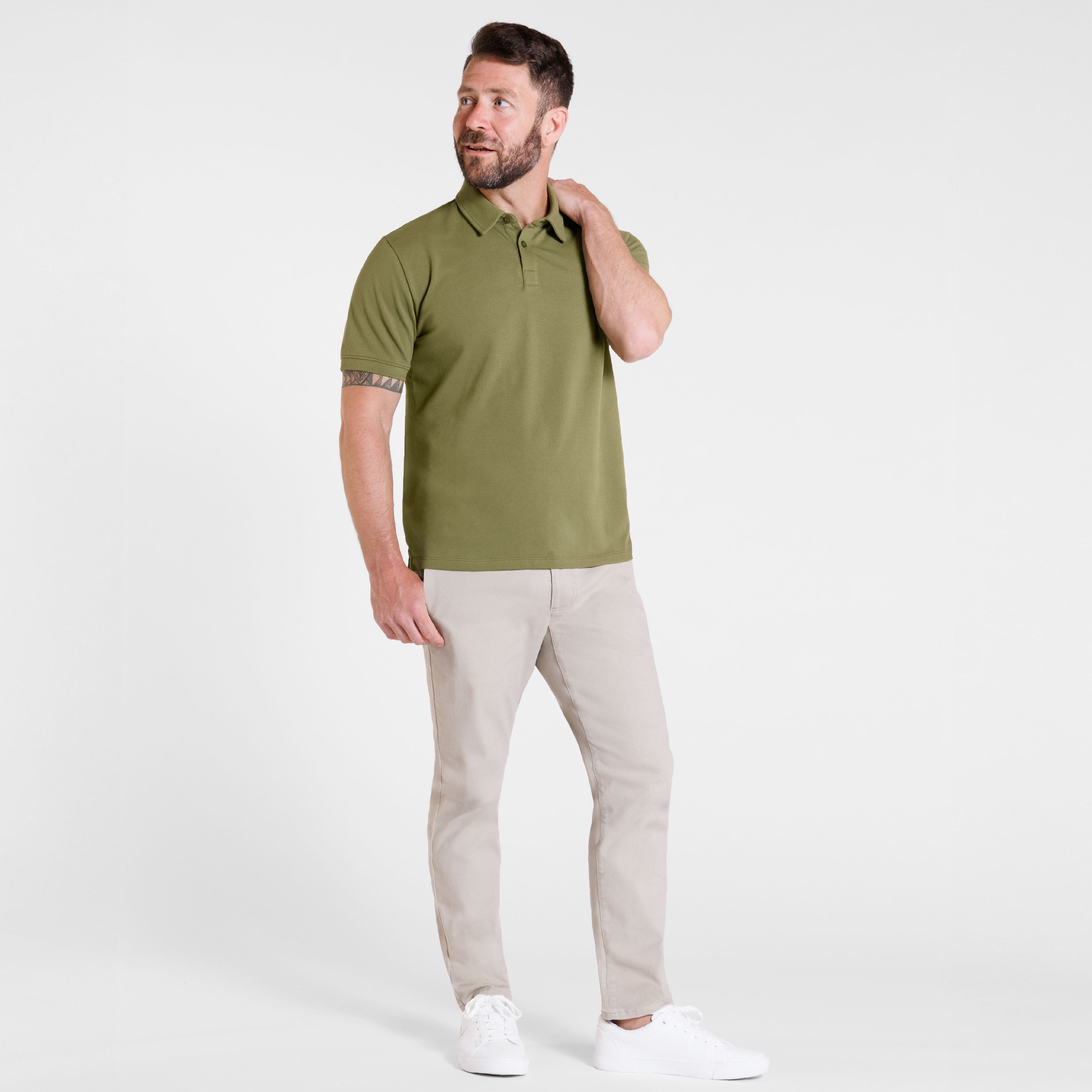 Ash & Erie Army Green Pique Polo Shirt for Short Men   Short Sleeve Polo Shirt