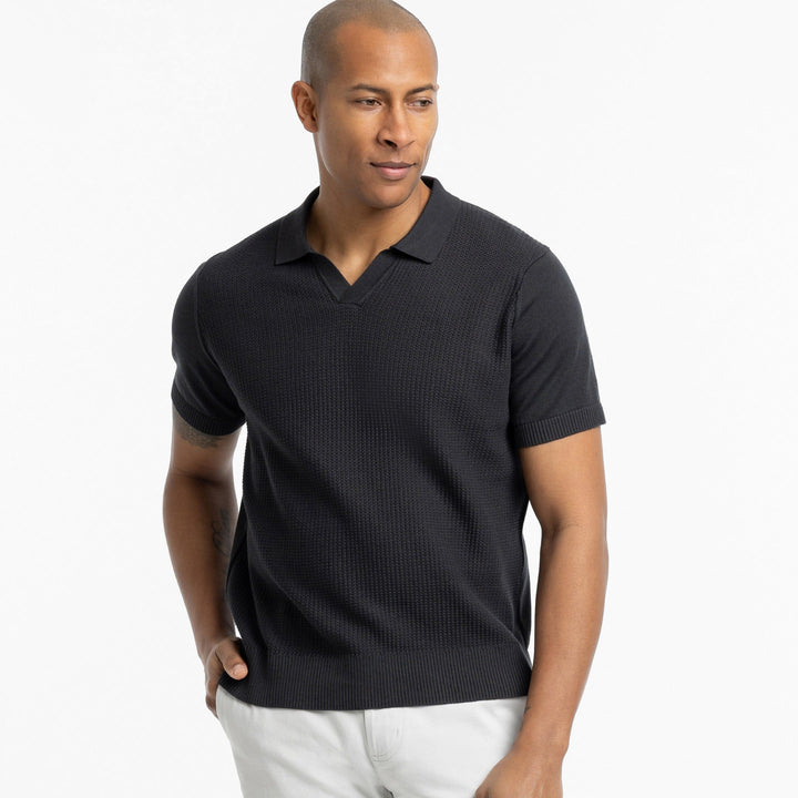 Ash & Erie Black Knit Polo Shirt for Short Men   Short Sleeve Polo Shirt
