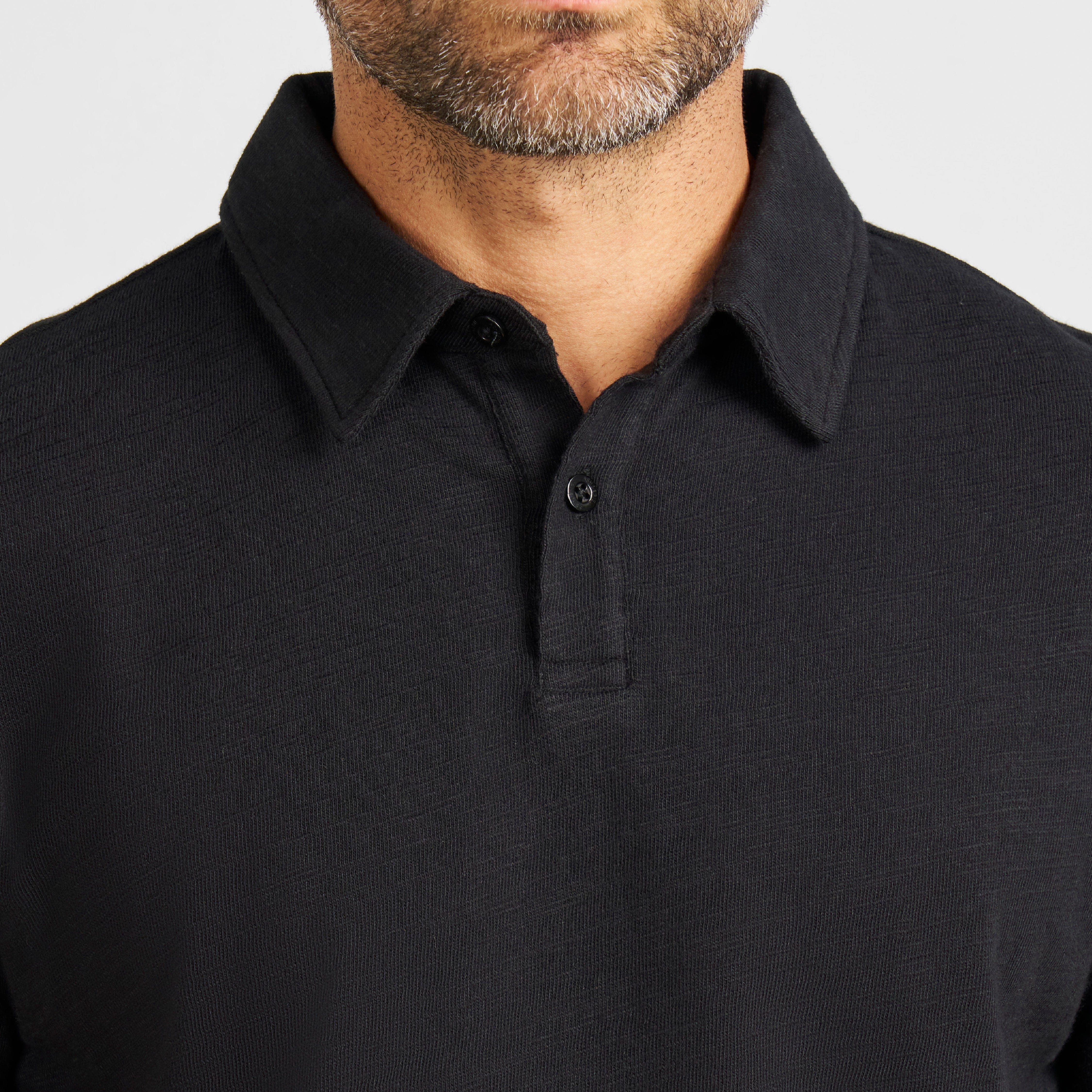 mens black polo dress shirt The Maranello Cotton & Silk Three Button Polo