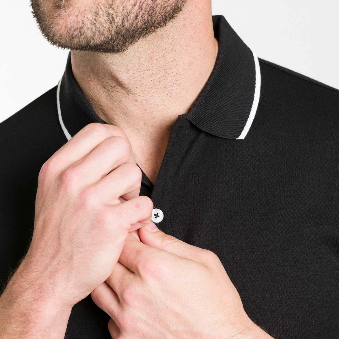 Ash & Erie Black Micro Pique Polo Shirt for Short Men   Short Sleeve Polo Shirt