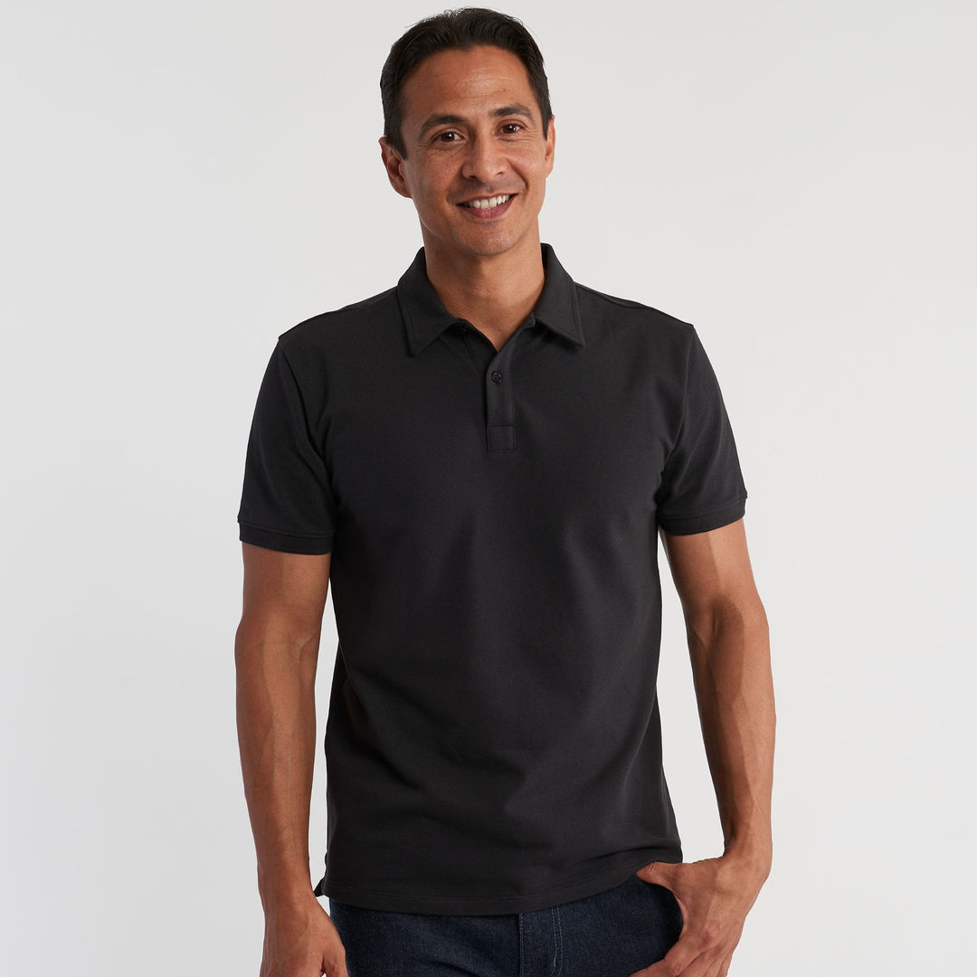 Ash & Erie Black Pique Polo Shirt for Short Men