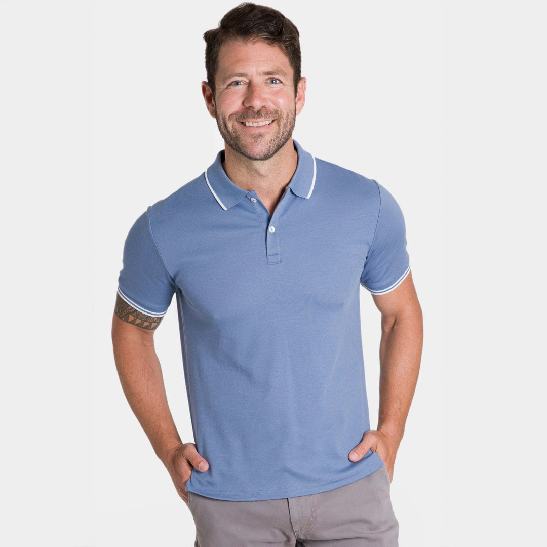 Ash & Erie Blue Micro Pique Polo Shirt for Short Men   Short Sleeve Polo Shirt