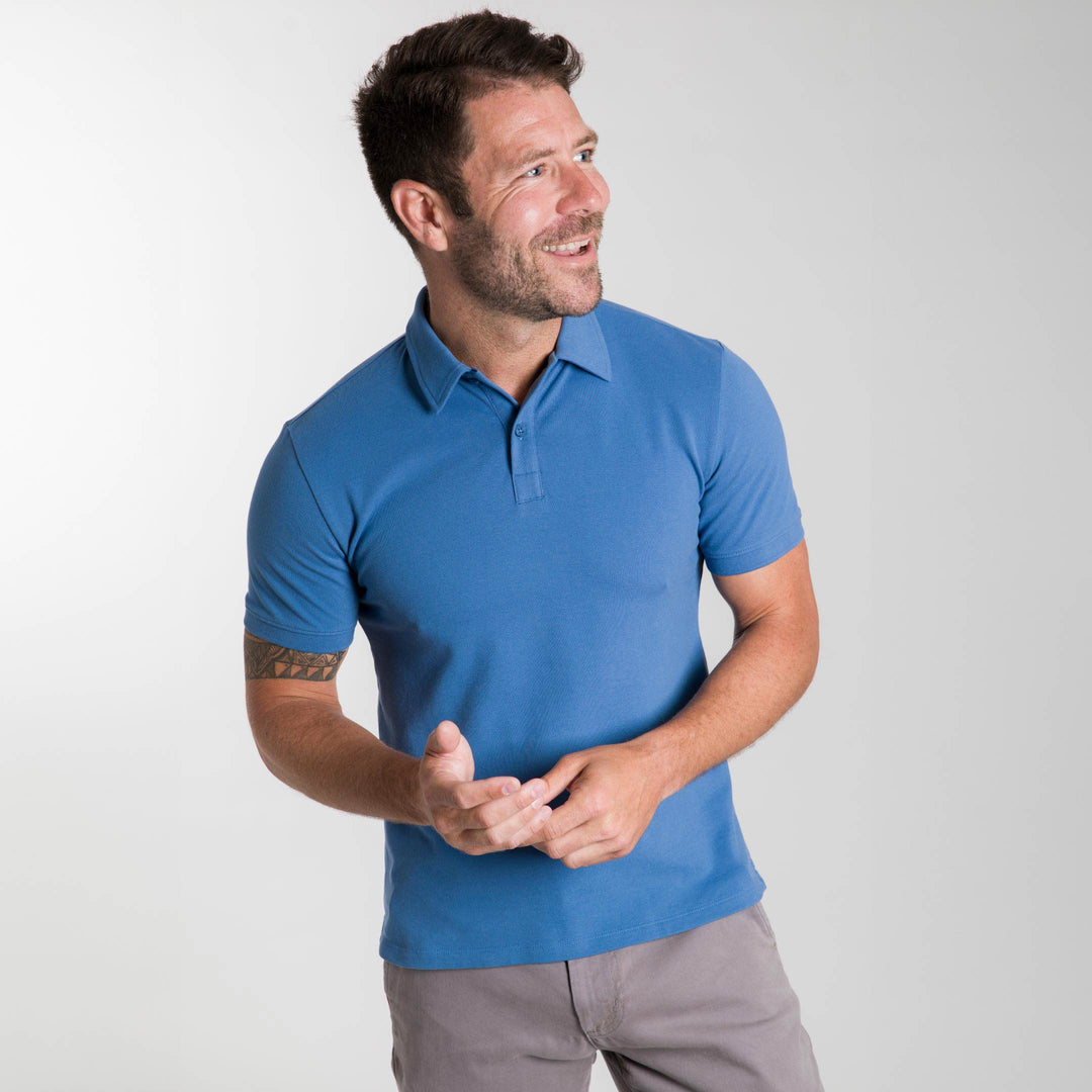 Ash & Erie Blue Pique Polo Shirt for Short Men   Short Sleeve Polo Shirt