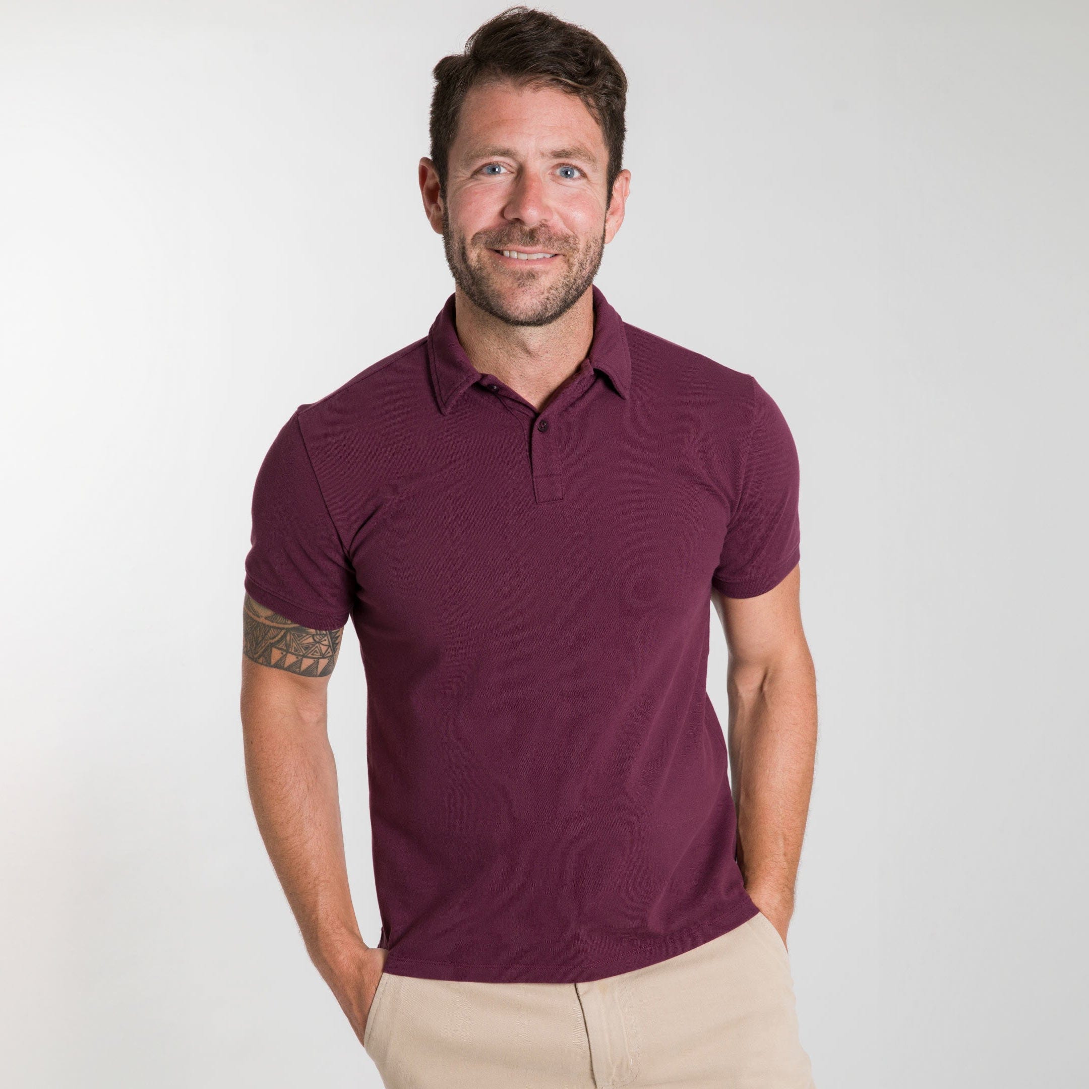 Ash & Erie Burgundy Pique Polo Shirt for Short Men
