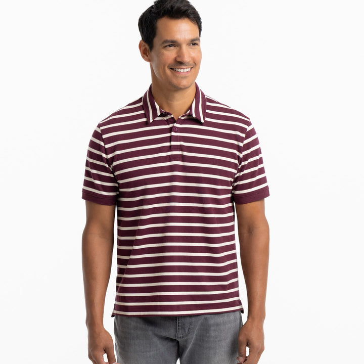Ash & Erie Burgundy Stripes Pique Polo Shirt for Short Men   Short Sleeve Polo Shirt