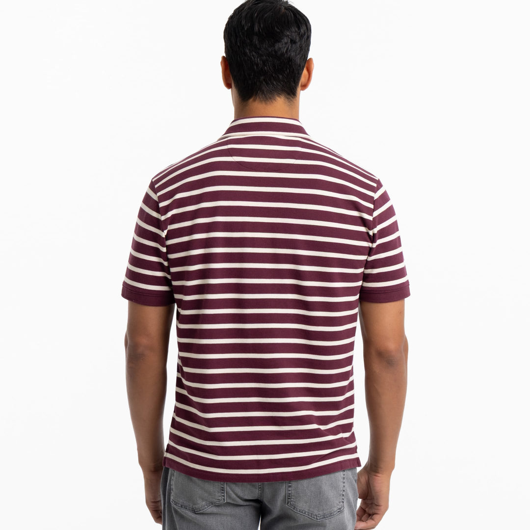 Ash & Erie Burgundy Stripes Pique Polo Shirt for Short Men   Short Sleeve Polo Shirt