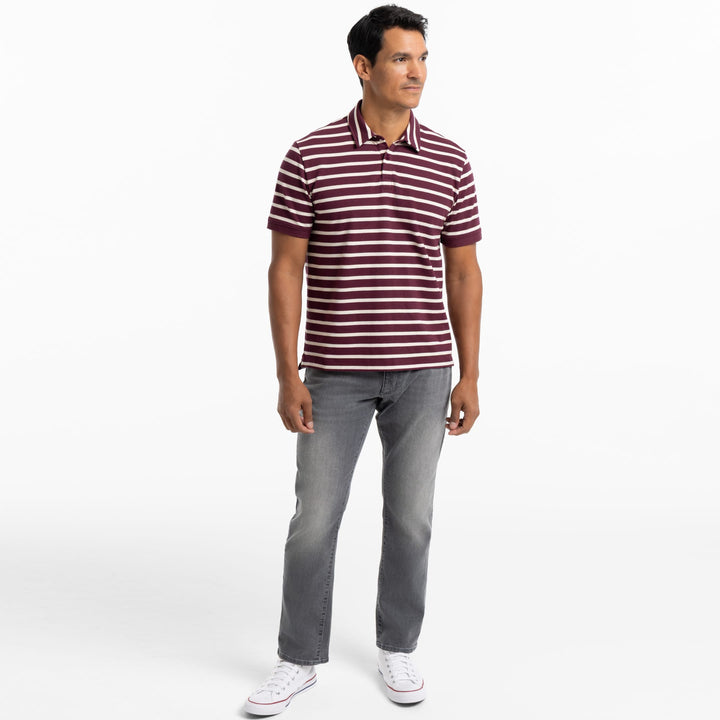 Ash & Erie Burgundy Stripes Pique Polo Shirt for Short Men   Short Sleeve Polo Shirt