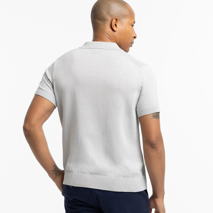 Ash & Erie Grey Button Knit Polo Shirt for Short Men   Short Sleeve Polo Shirt