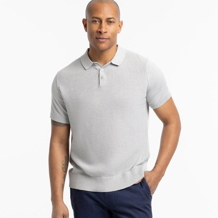 Ash & Erie Grey Button Knit Polo Shirt for Short Men   Short Sleeve Polo Shirt