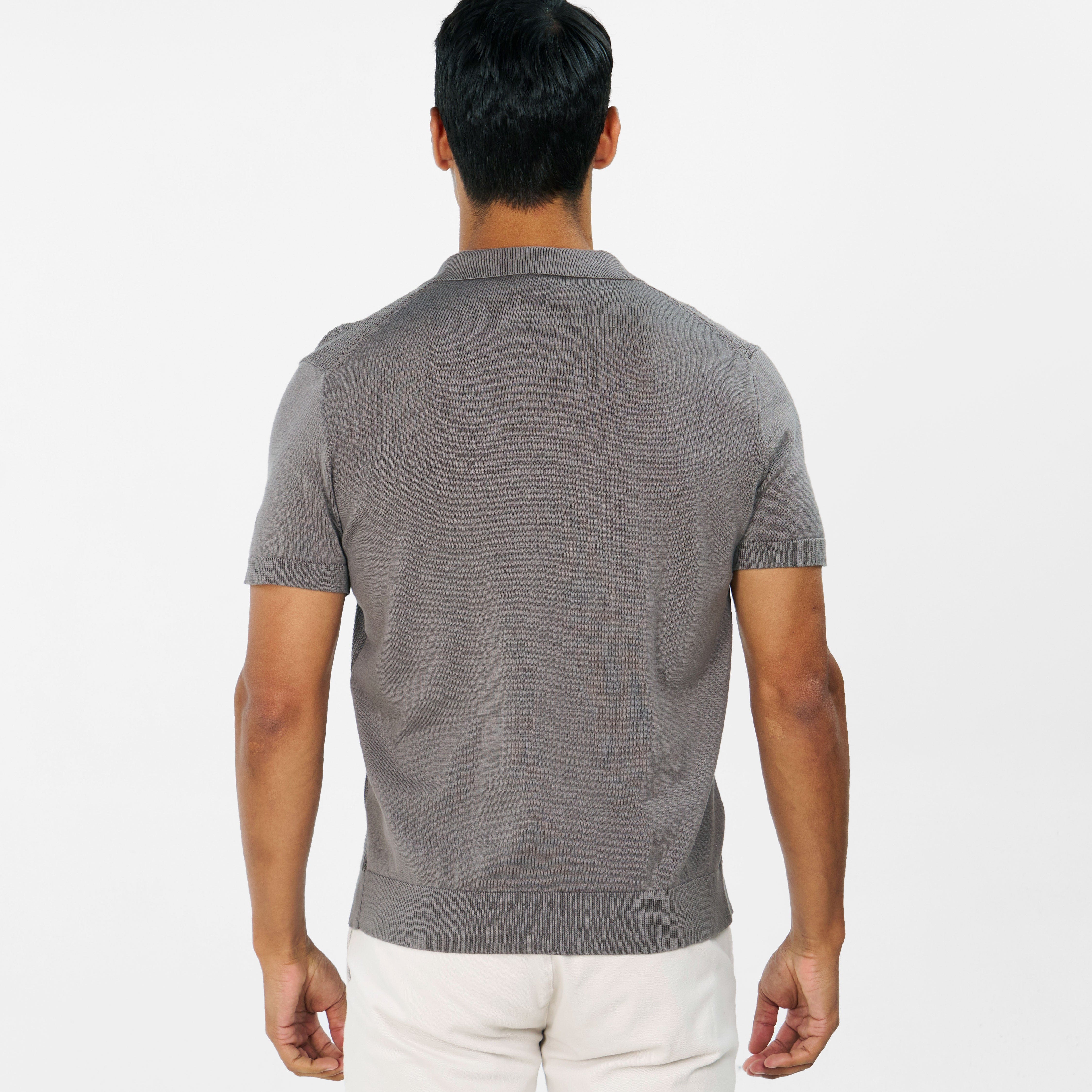 Ash & Erie Grey Knit Polo Shirt for Short Men   Short Sleeve Polo Shirt