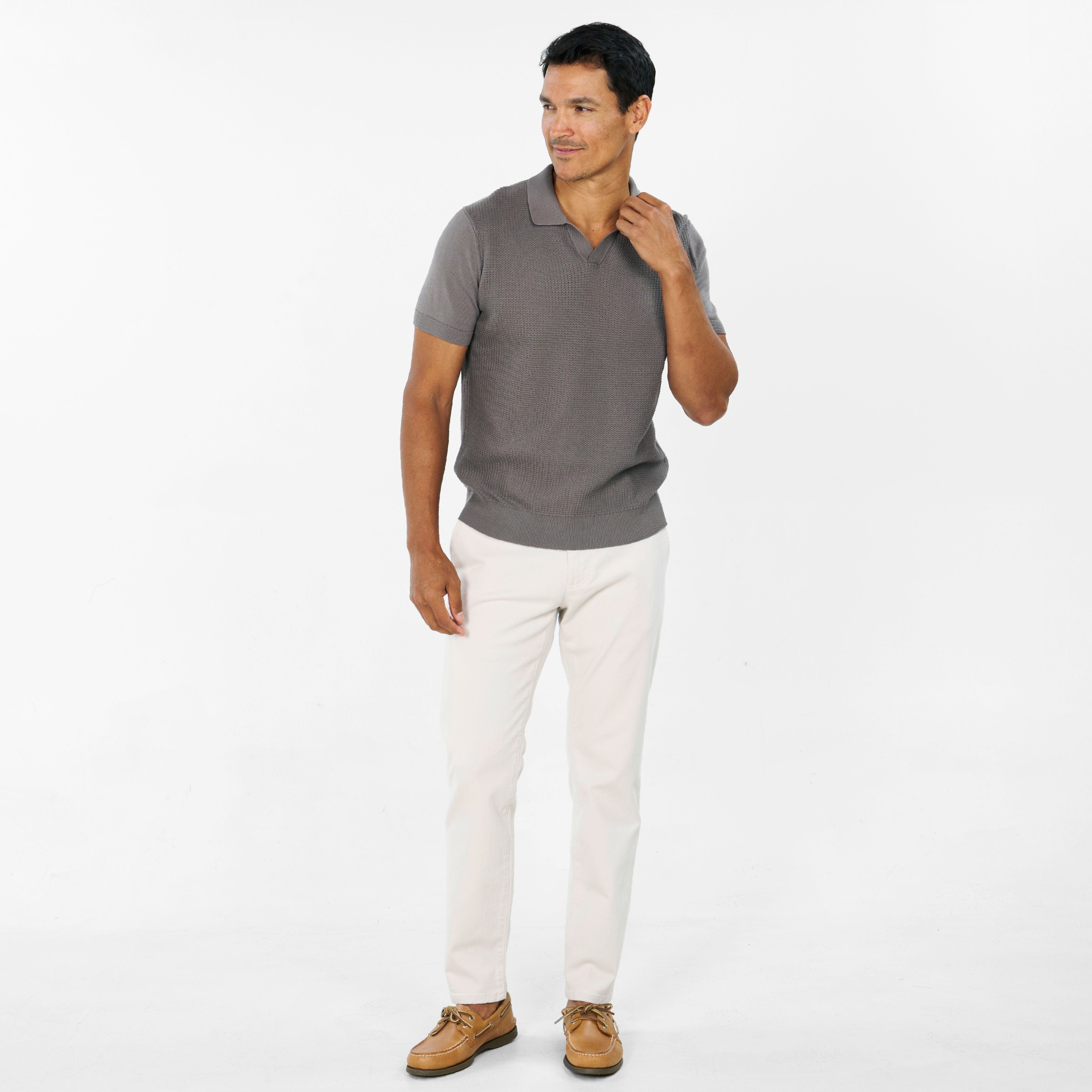 Ash & Erie Grey Knit Polo Shirt for Short Men Grey / XXL Ash & Erie Grey Knit Polo Shirt for Short Men Grey / XXL