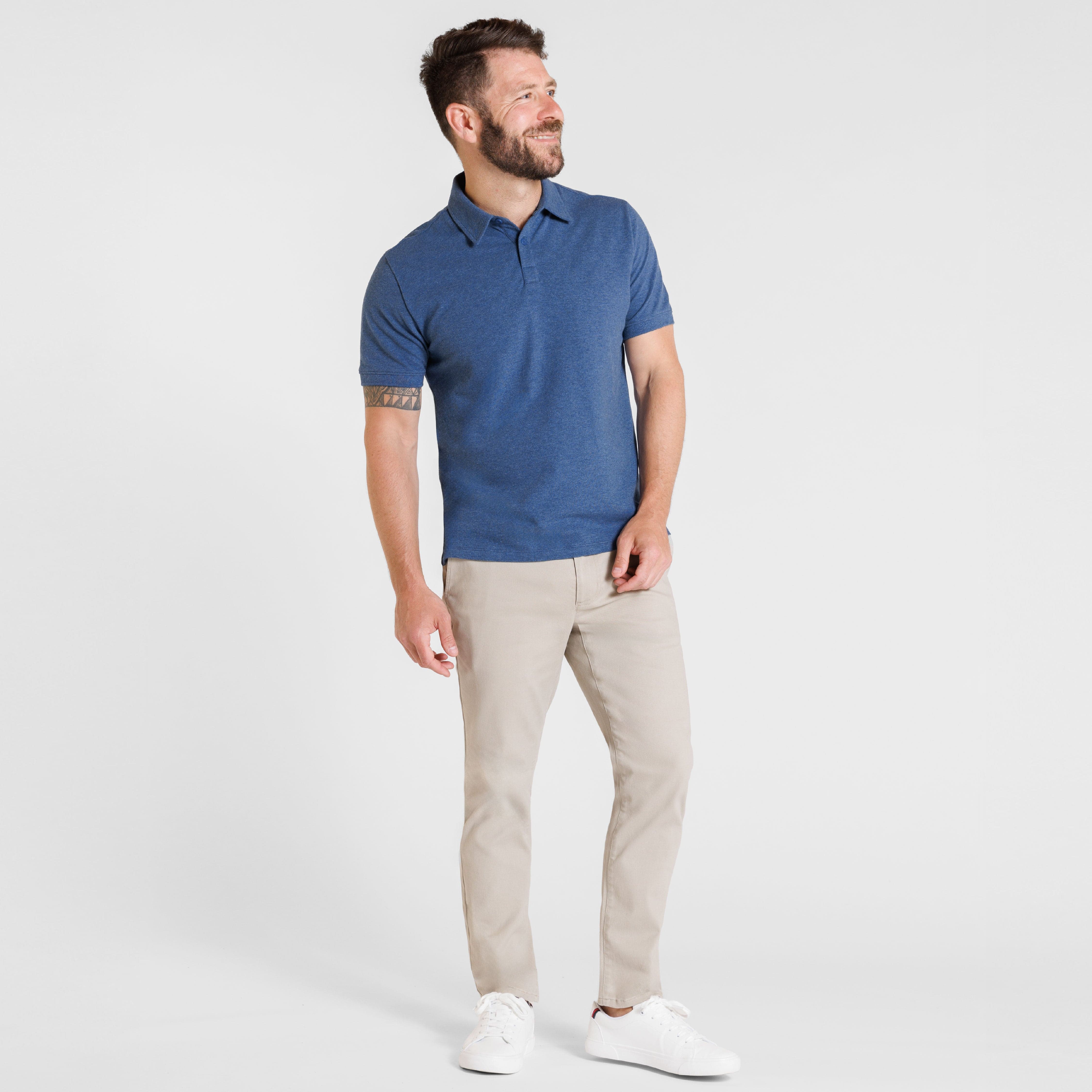 Ash & Erie Heather Blue Pique Polo Shirt for Short Men   Short Sleeve Polo Shirt
