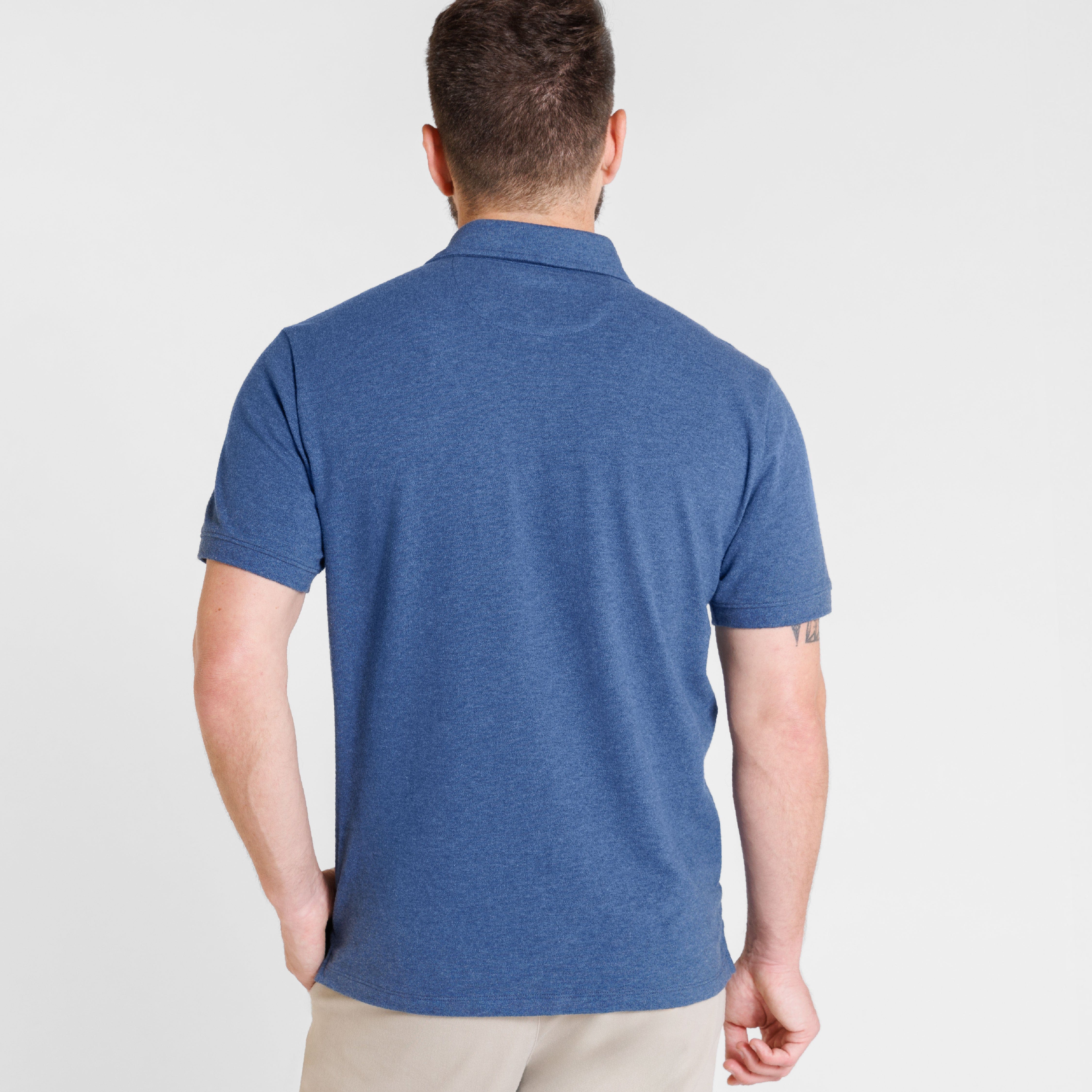 Ash & Erie Heather Blue Pique Polo Shirt for Short Men   Short Sleeve Polo Shirt