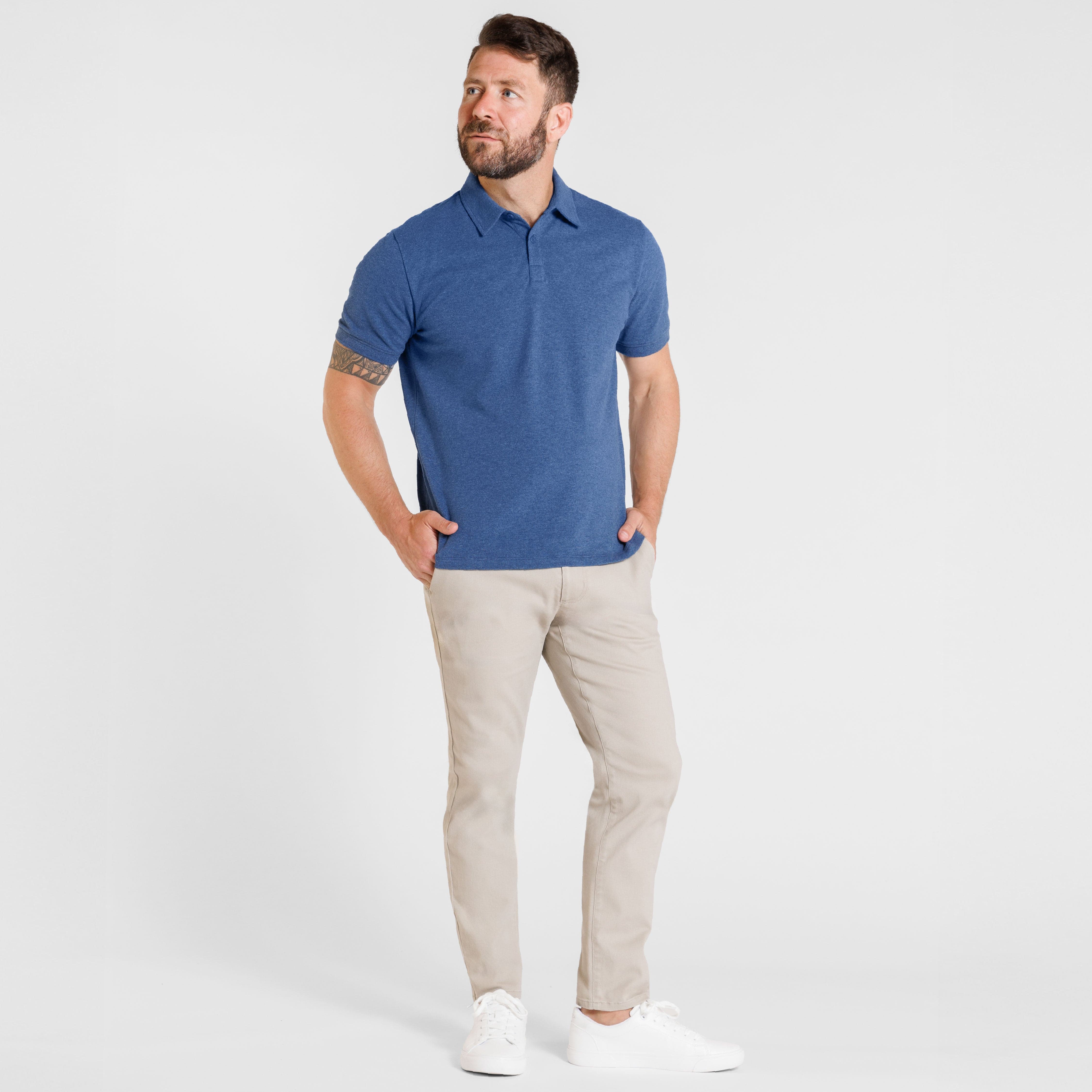 Ash & Erie Heather Blue Pique Polo Shirt for Short Men   Short Sleeve Polo Shirt