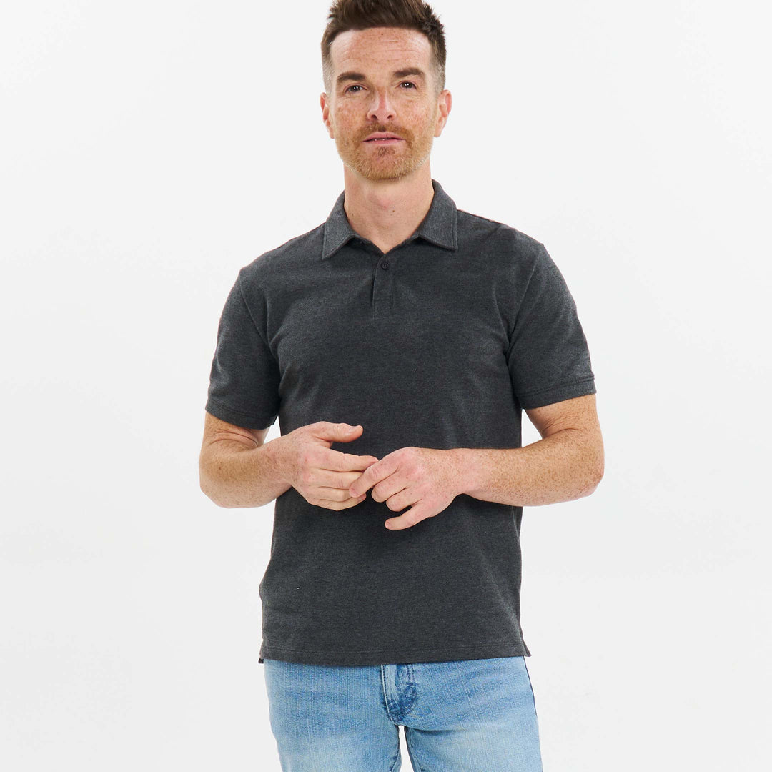 Ash & Erie Heather Charcoal Pique Polo Shirt for Short Men   Short Sleeve Polo Shirt