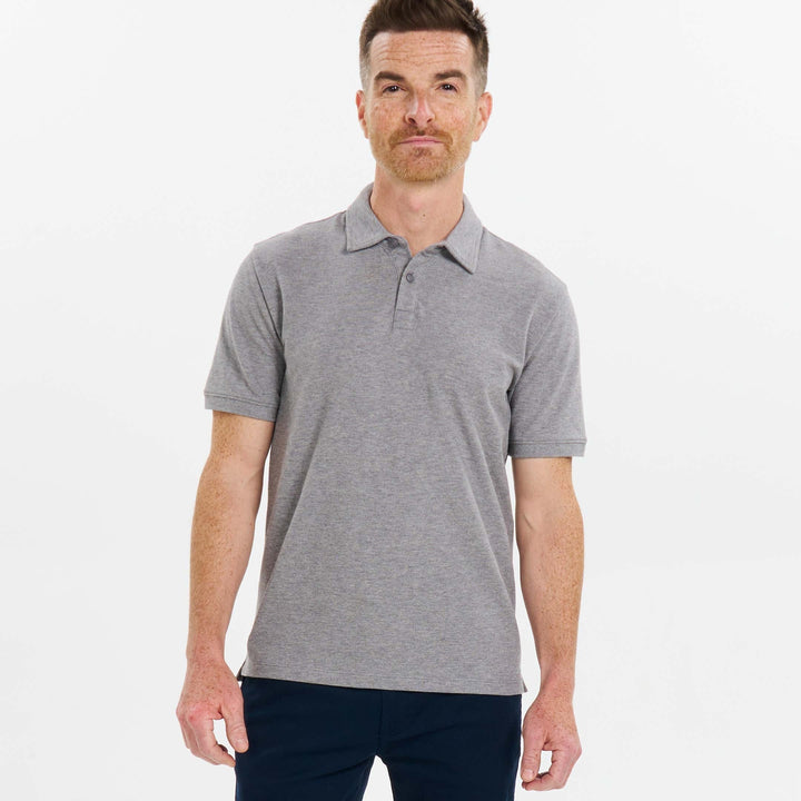 Ash & Erie Heather Light Grey Pique Polo Shirt for Short Men   Short Sleeve Polo Shirt