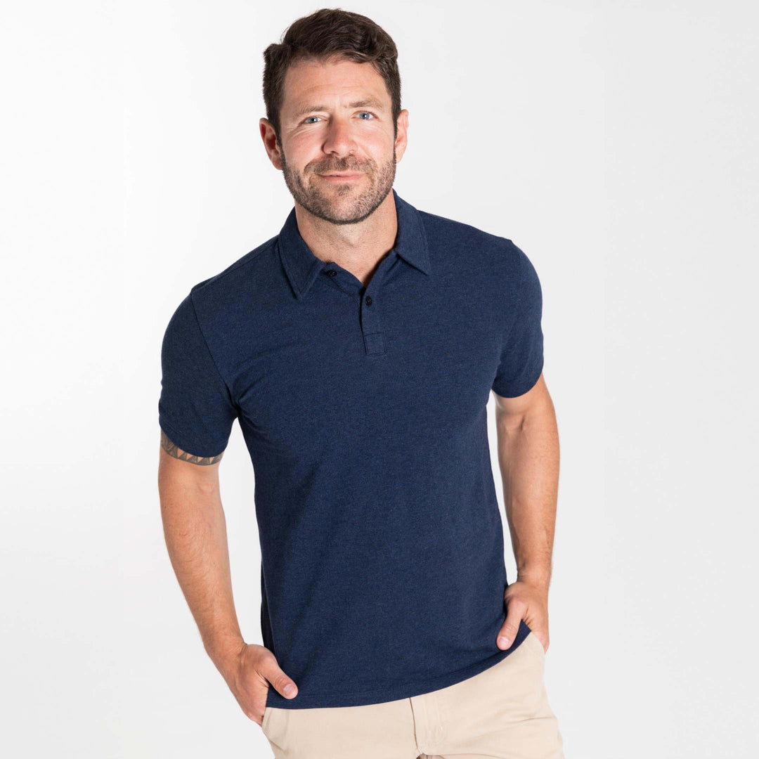 Ash & Erie Heather Navy Pique Polo Shirt for Short Men   Short Sleeve Polo Shirt