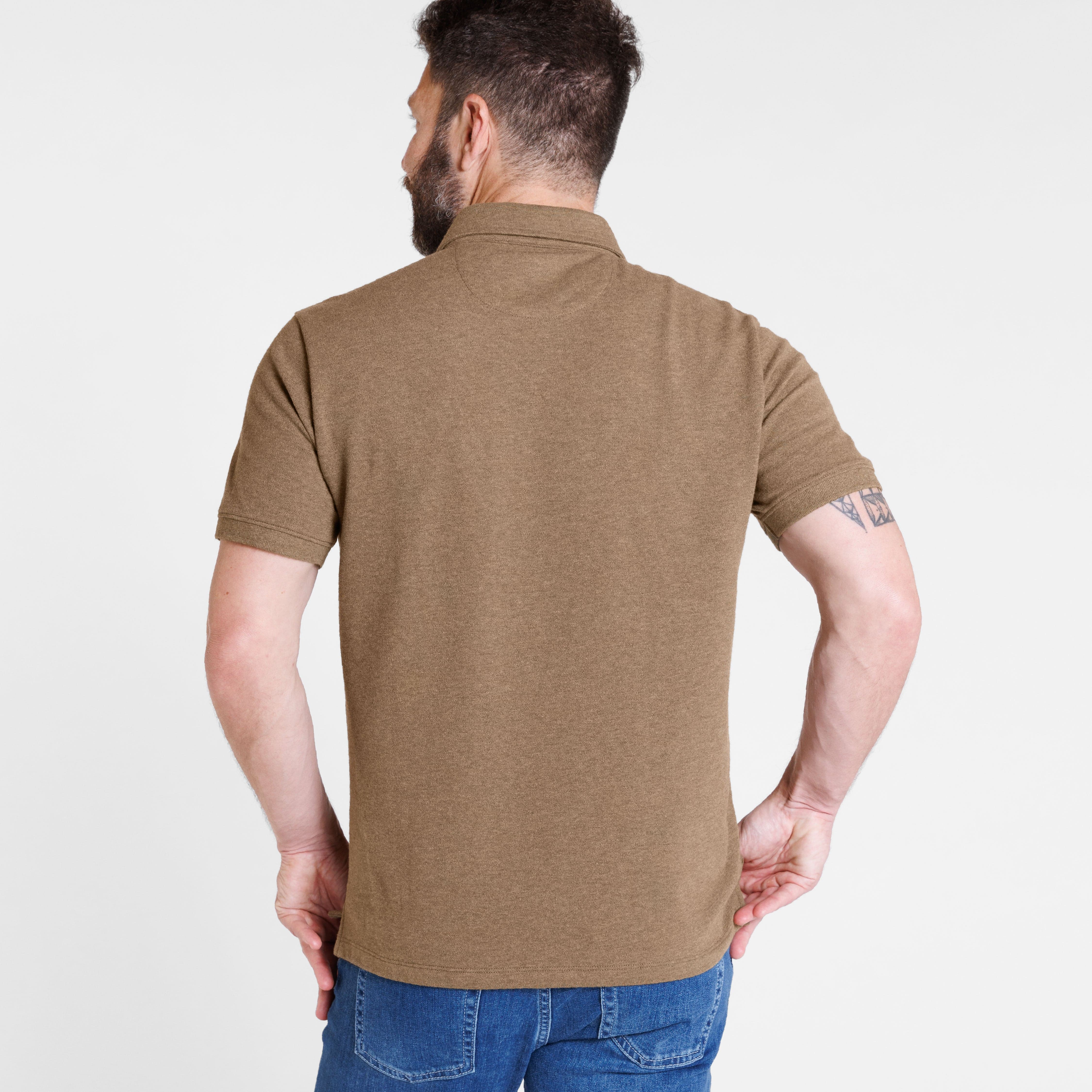 Ash & Erie Heather Olive Pique Polo Shirt for Short Men   Short Sleeve Polo Shirt