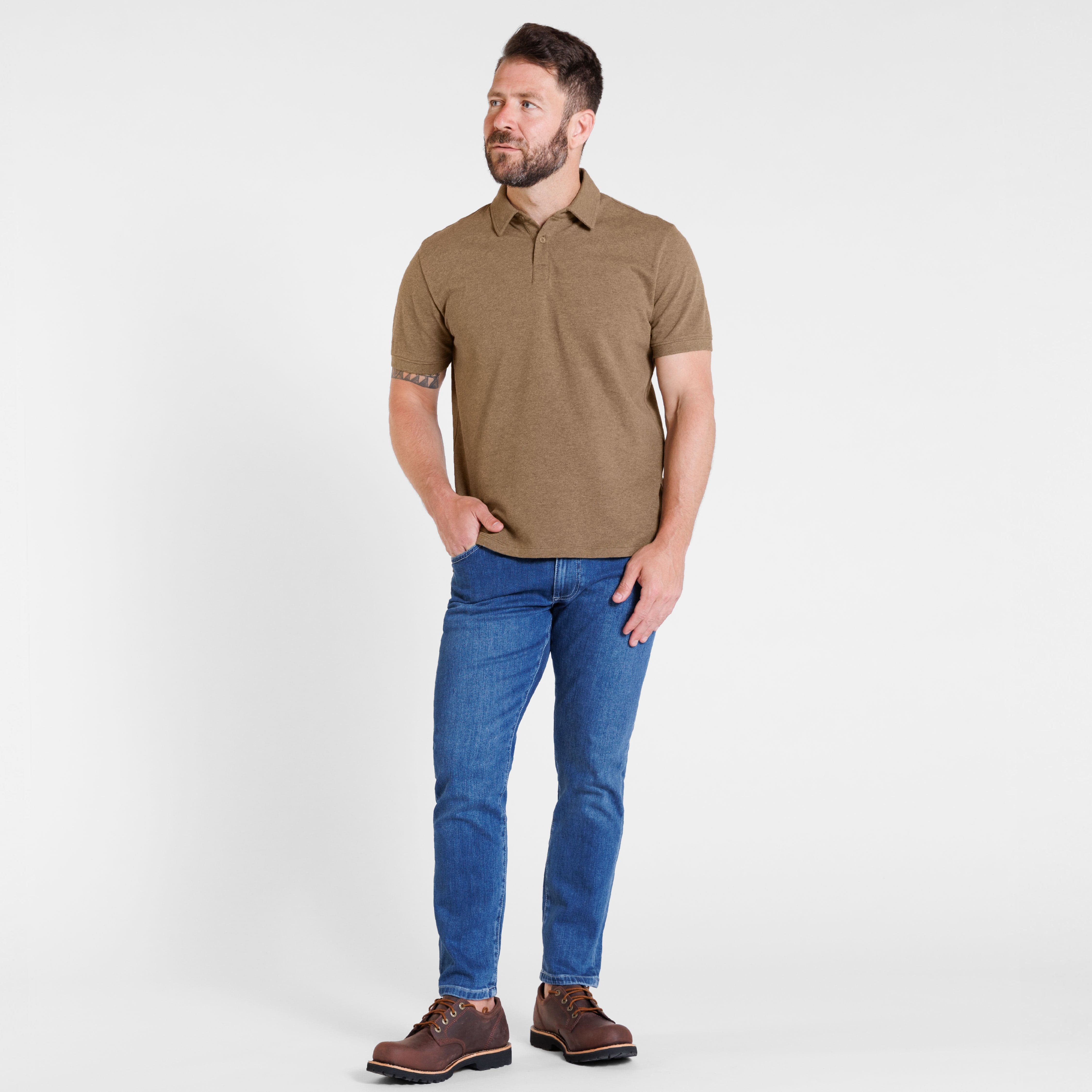 Ash & Erie Heather Olive Pique Polo Shirt for Short Men   Short Sleeve Polo Shirt